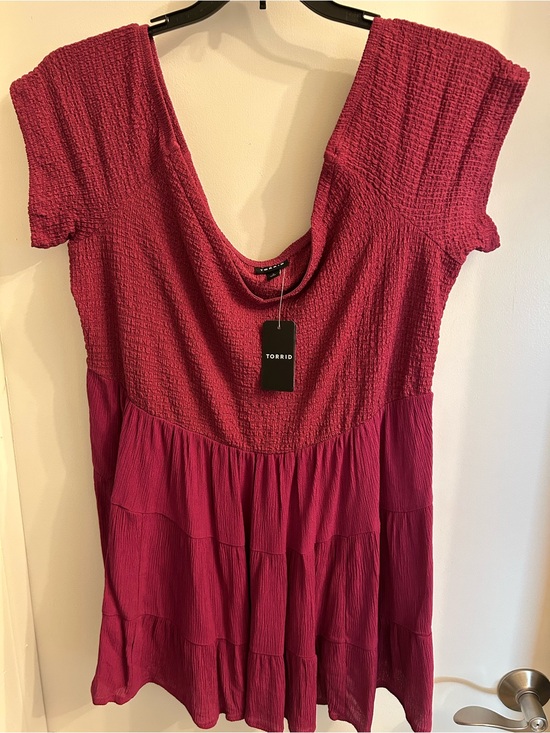 torrid Tops - torrid Deep Magenta Textured Babydoll Tunic